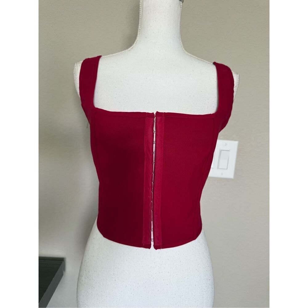 NEW Red Front Clasp Back Lace up Square Neck Low Cut Corset Large